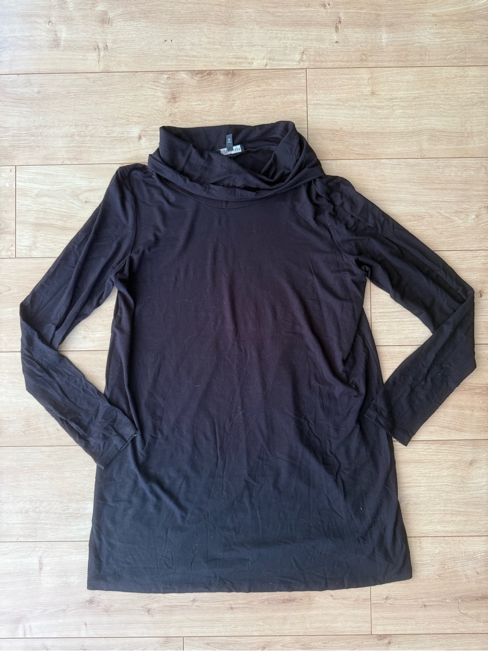 Eileen Fisher Black Tencel Turtleneck Tunic Top XS Long Sleeve Minimalist